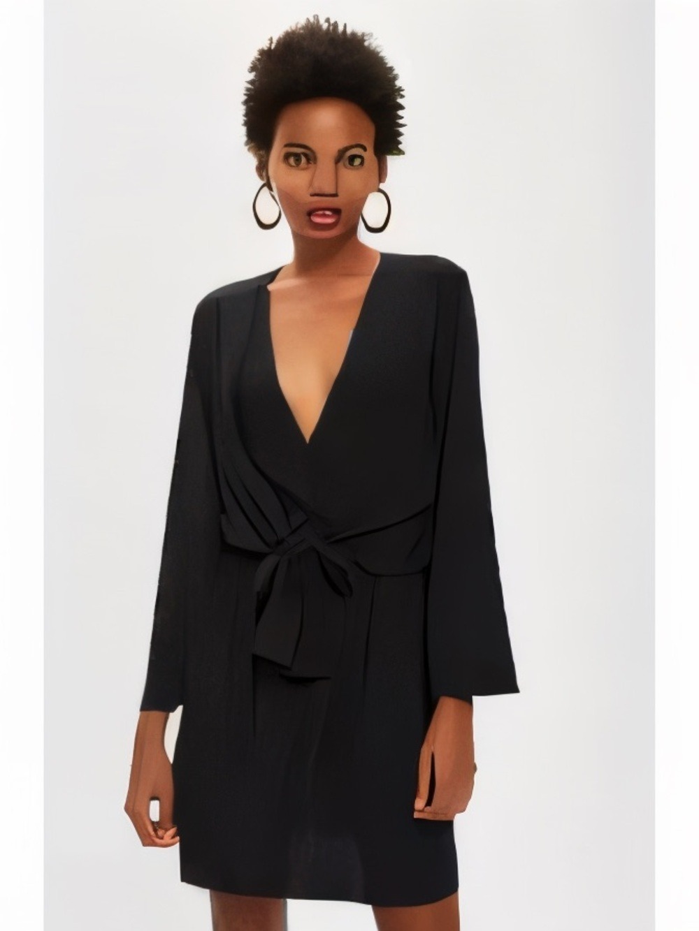 Topshop Black Mini Dress with V-Neck Detail Size 6